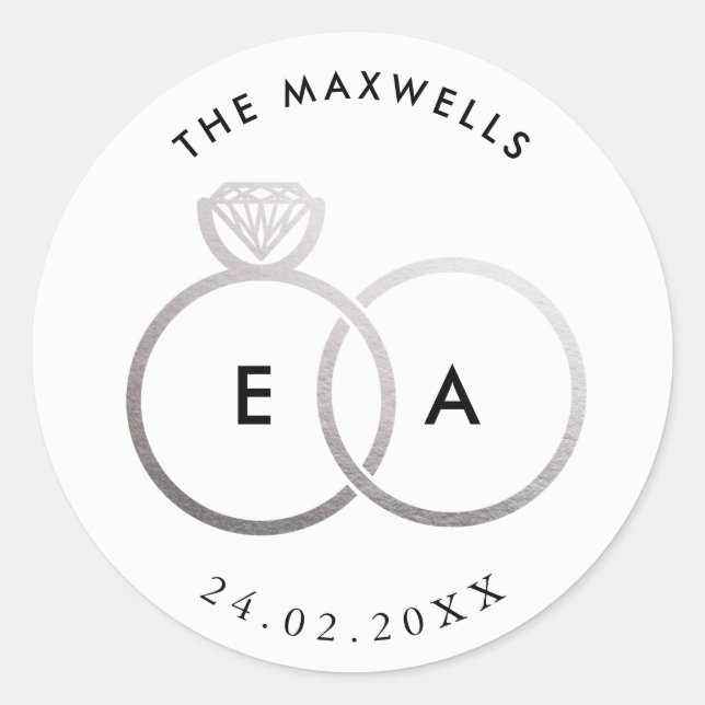 Sticker de mariage personnalisé avec anneaux d'arg (Devant)
