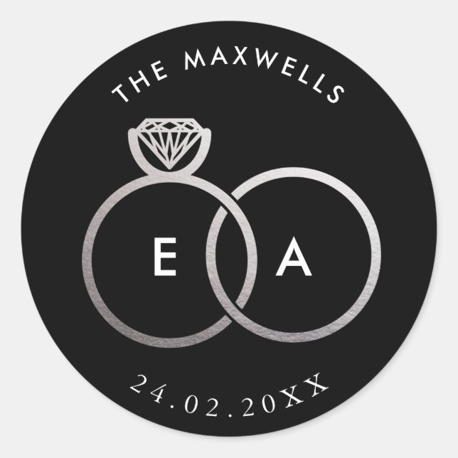 Sticker de mariage personnalisé Black Modern Argen (Devant)