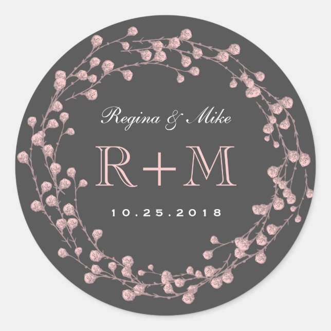 Sticker de mariage préféré de fleurs rose gris (Devant)