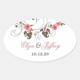 Sticker de mariage rose Roses Fleur Floral Élégant