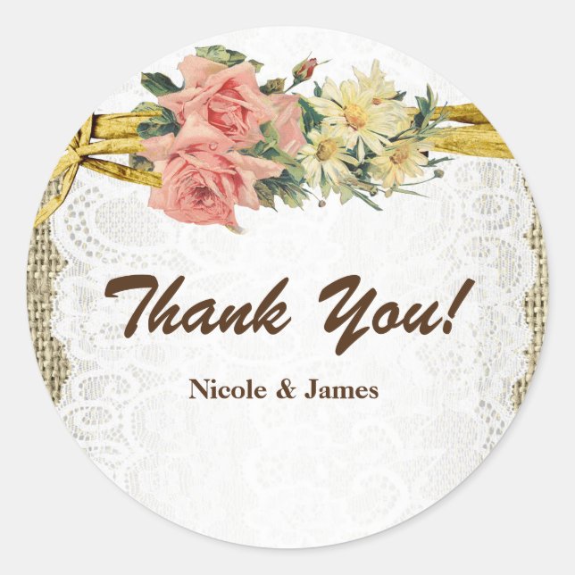 Sticker de mariage rustique romantique dentelle fl (Devant)