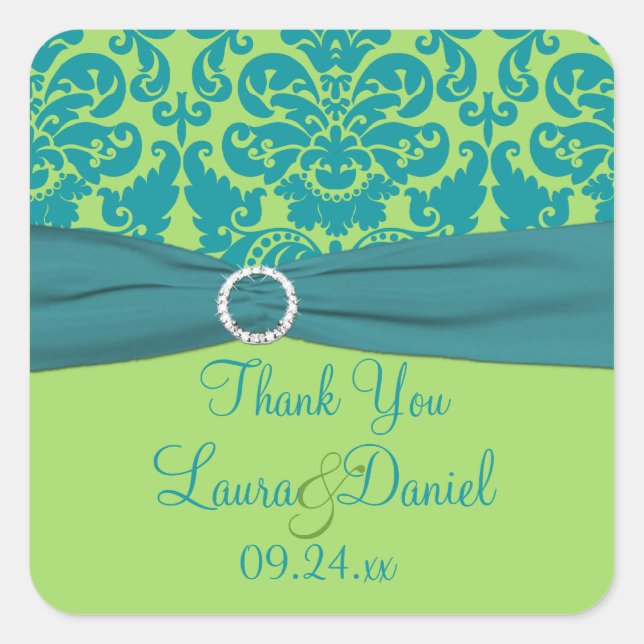 Sticker de mariage vert pomme et turquoise Favor (Devant)