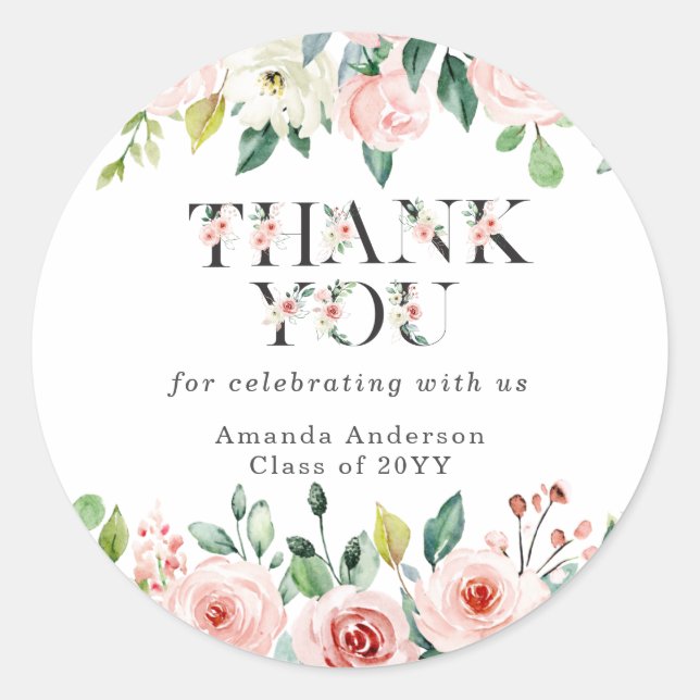 Sticker de Merci de graduation florale (Devant)