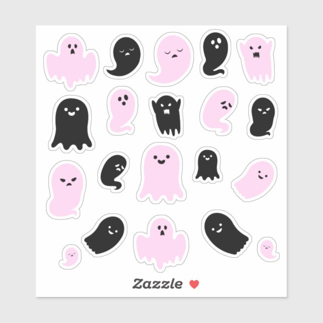Sticker De mignons fantômes noirs et roses (Feuille)