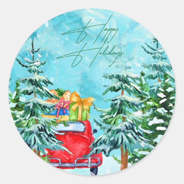 Sticker de Noël Aquarelle tendance Happy Holidays (Devant)