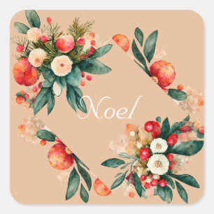Sticker de Noël aux fleurs de corail et aux fruits
