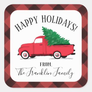 sticker de Noël avec Camion Rouge et Arbre