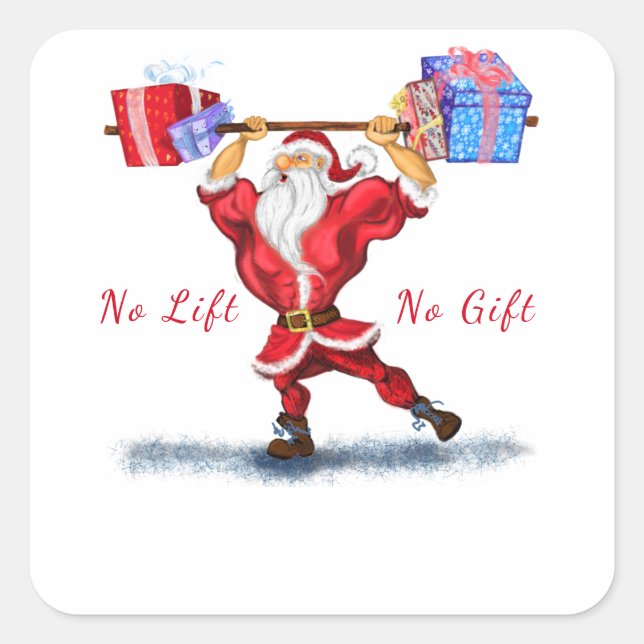 Sticker de Noël Bodybuilder Père Noël avec cadeaux (Devant)