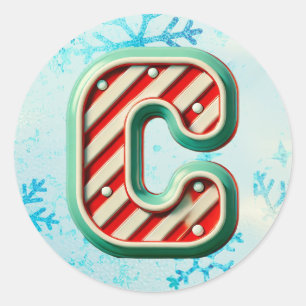 Sticker de Noël "C" sucre de canne, Festive Stripe