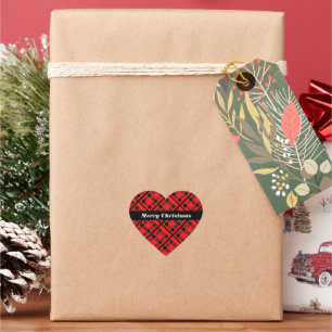 Sticker de Noël Coeur Plaid Buffalo Rouge