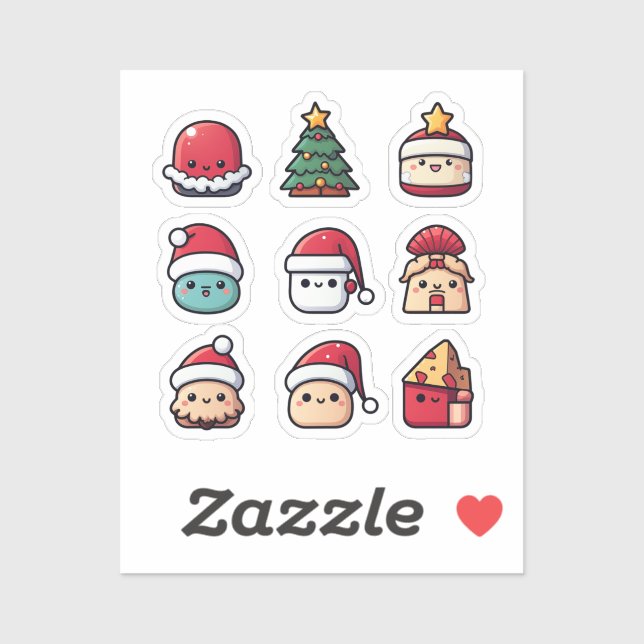 Sticker de Noël Cute Kawaii (Feuille)