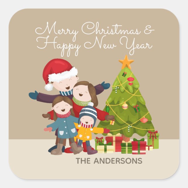 Sticker de Noël de la famille Joyeux personnalisé (Devant)