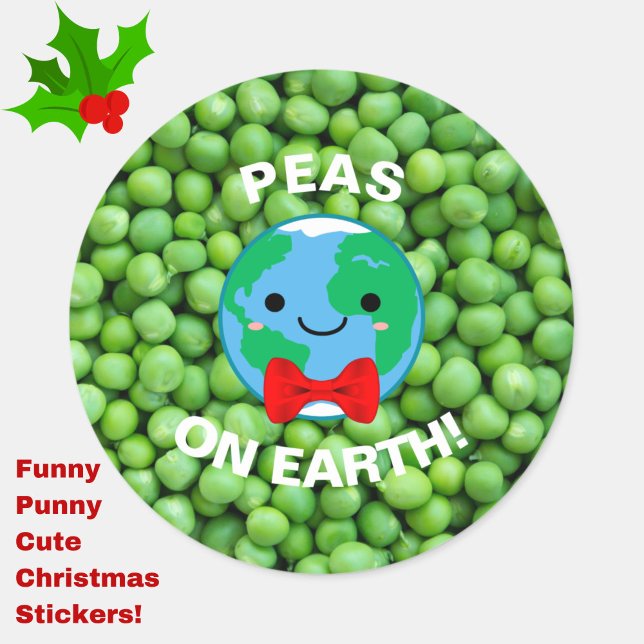 Sticker de Noël drôle "Pois sur Terre" Punny migno (Peas on Earth and Goodwill to All! Decorate your cards and gifts with these cute, funny stickers!)