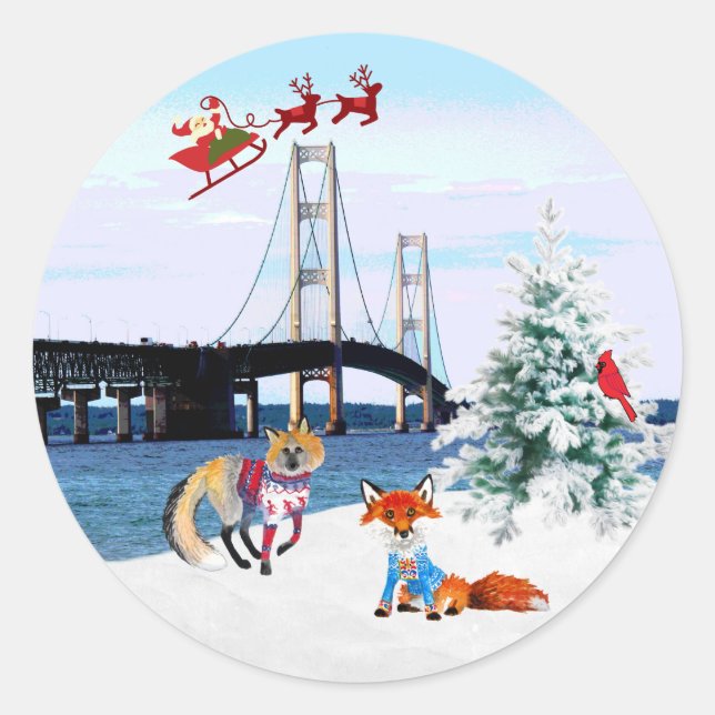 Sticker de Noël du pont Mackinac (Devant)