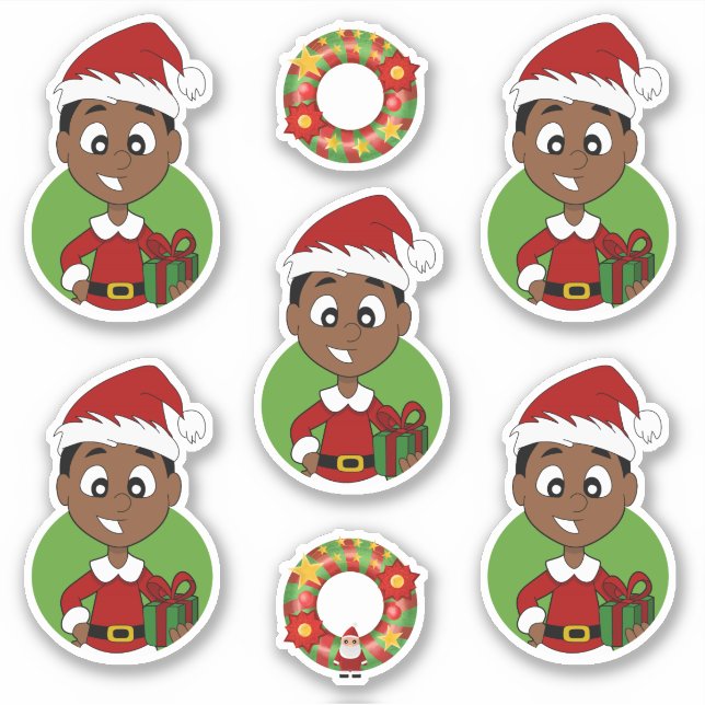 Sticker de Noël mignon garçon noir (Devant)