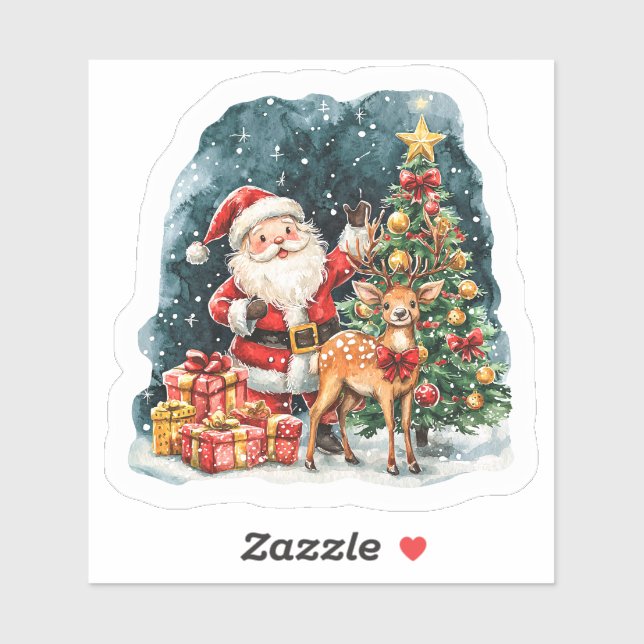 Sticker de Noël père Noël et Reindeer (Feuille)