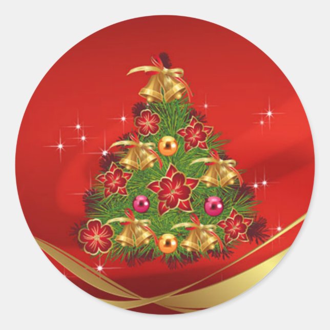 Sticker de Noël rond classique/Arbre de Noël (Devant)