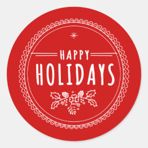 Sticker de Noël rouge moderne Happy Holiday Round