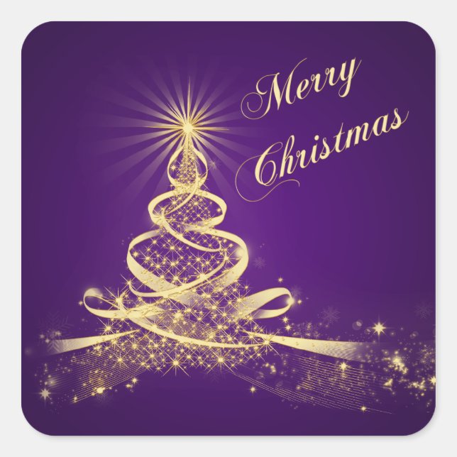 Sticker de Noël violet, or éclairé Arbre joyeux (Devant)