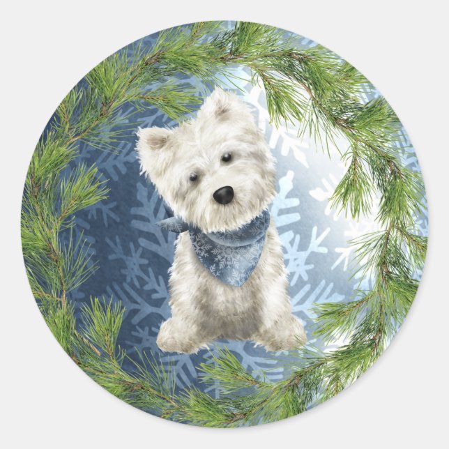 Sticker de Noël West Highland White Terrier (Devant)