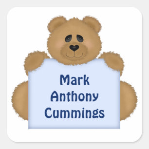 Sticker de nom de l'ours en peluche (bleu)