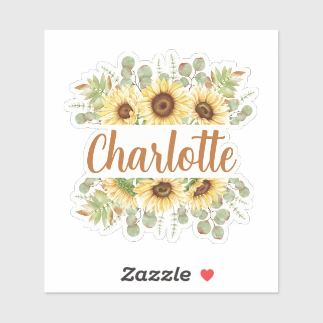 Sticker de nom personnalisé de tournesol (Feuille)