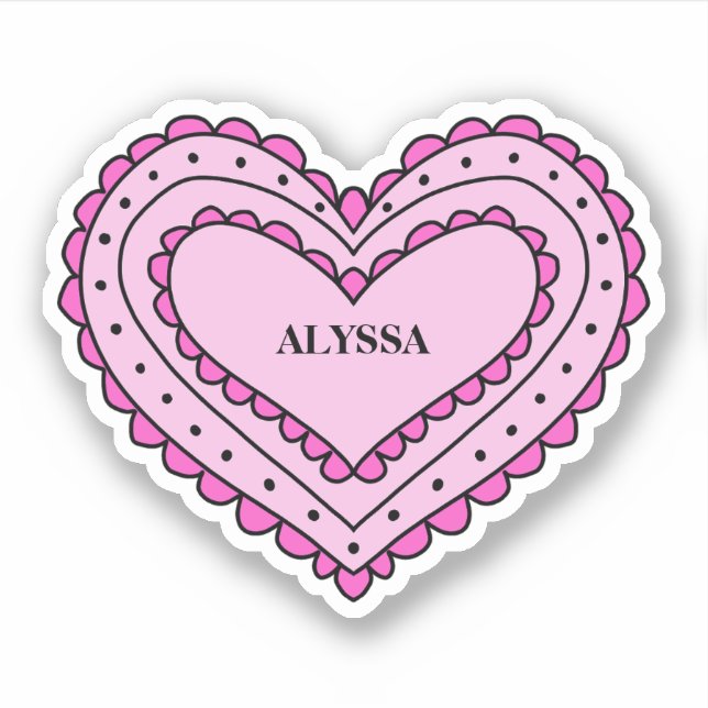 Sticker de nom rose en forme de coeur pour les fil (Devant)