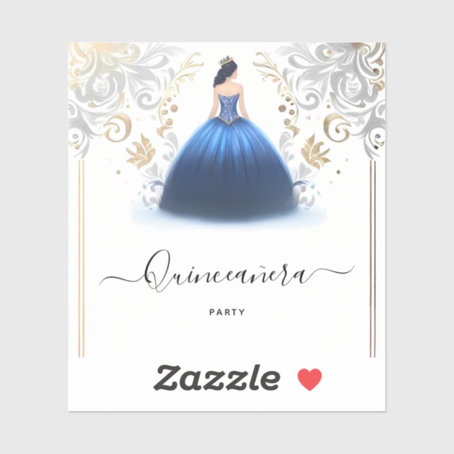 Sticker De Ombre Ice Sky Gold Royal Blue Quinceanera (Feuille)