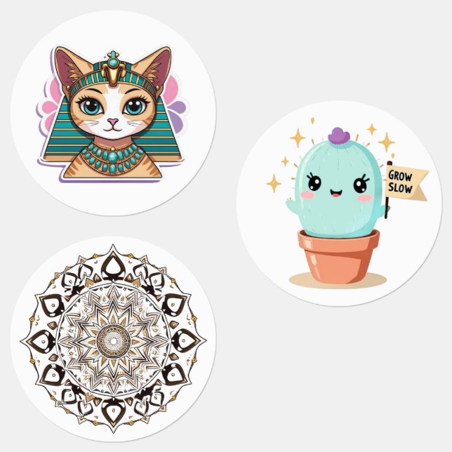 Sticker de Pharaoh Cat Mandala Cactus (Groupe)