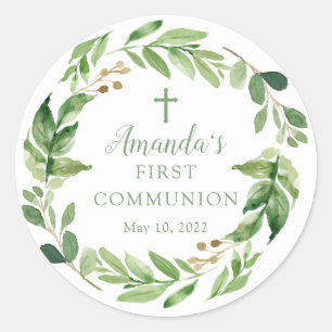 Sticker de première communion à feuilles vertes do