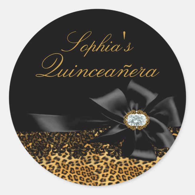 Sticker de Quinceanera Leopard et Bow noir (Devant)