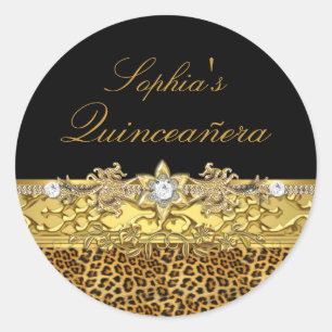 Sticker de Quinceanera Leopard Noir & Or