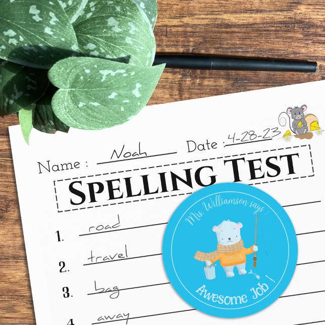 Sticker de récompense bleu ours pêche (Créateur téléchargé)