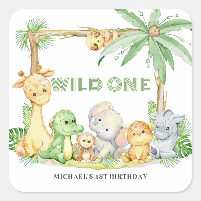 Sticker de Safari Wild One animal 1er Anniversaire (Devant)