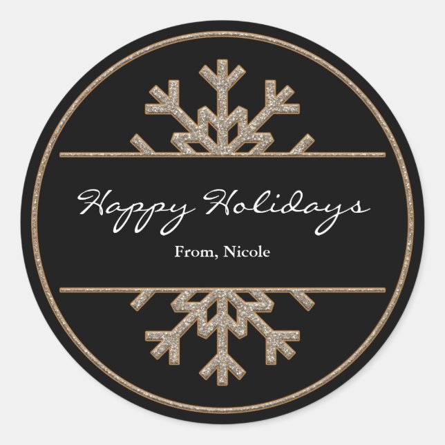 Sticker de vacances Black & Gold Sparkle Snowflake (Devant)
