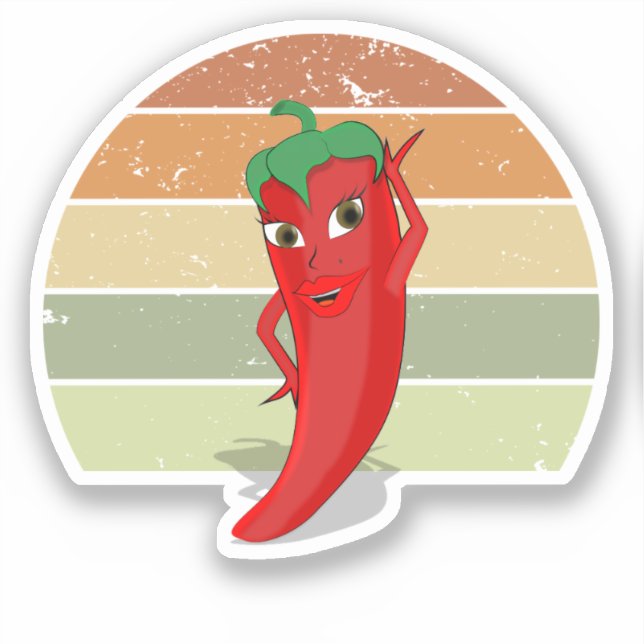 Sticker Déchiré Retro Sunset Hot Pepper Diva Dessin (Recto)