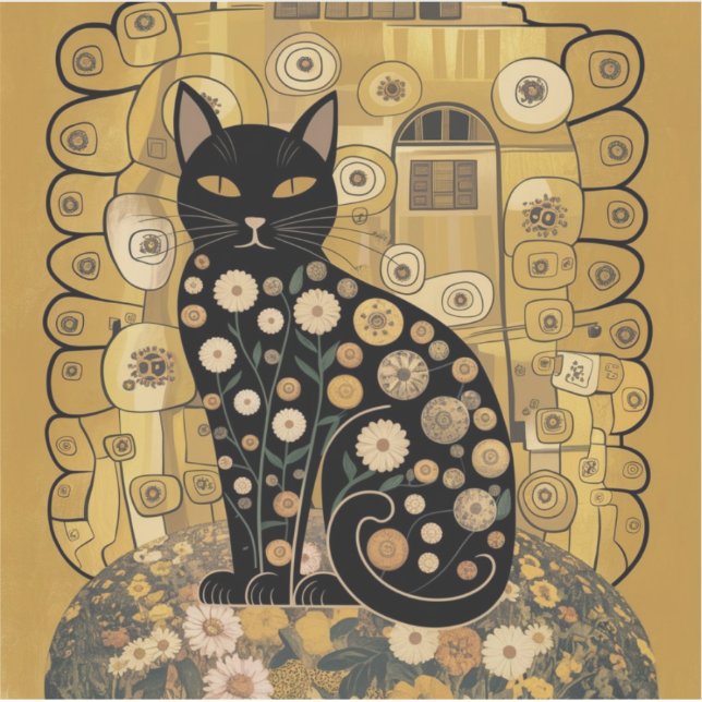 Sticker Décor doré Gustav Klimt Style Chat Noir Art (Devant)