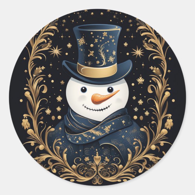 Sticker décoratif Casquette bleu Snowman or (Devant)