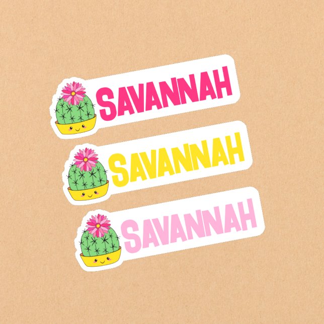 Sticker Découpage de la amoureux de cactus joyeuse nom Sav (🌵Vibrant and colorful custom name labels.)