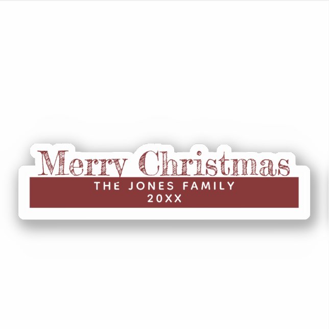 Sticker Deep Red Kiss-Cut Joyeux Noël avec nom de famille (Devant)