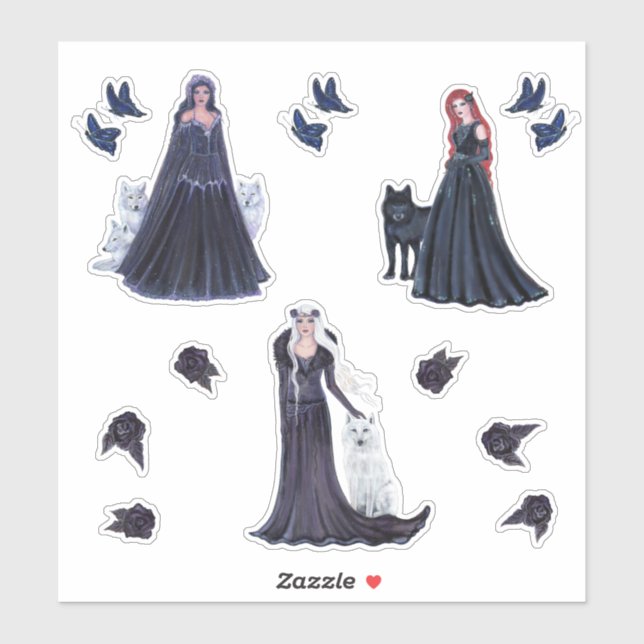 Sticker Déesse gothique et art du loup par Renee Lavoie (Feuille)