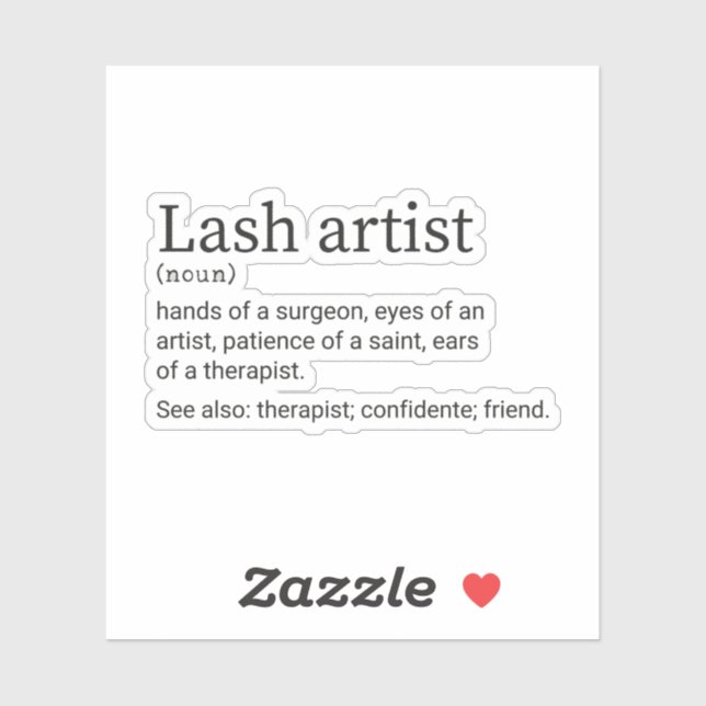 Sticker Définition de l'artiste de trait, Lash Tech, Lash  (Feuille)