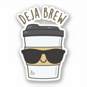 Sticker Deja Brew Funny Coffee Pun