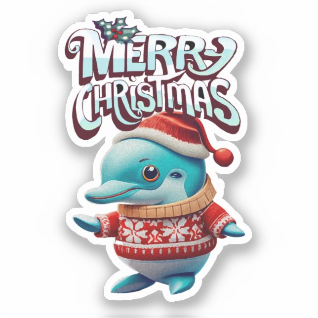Sticker Delfin Navidad "Merry Christmas" (Recto)