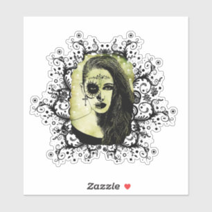 Sticker Demi-Crâne Fille Visage Jour de l'art de la goth m