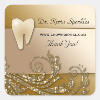 Sticker Dentist Étiquette Tooth Logo Feuilles or