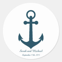 Sticker d'enveloppe blanche et bleue marine Ancre 