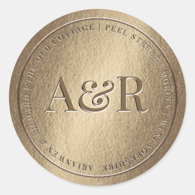 Sticker d'enveloppe d'or avec Monogramme (Devant)
