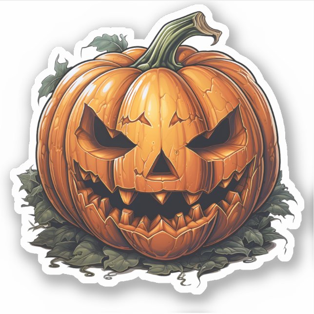 Sticker Déplaisant Halloween Cool Orange visage Citrouille (Devant)