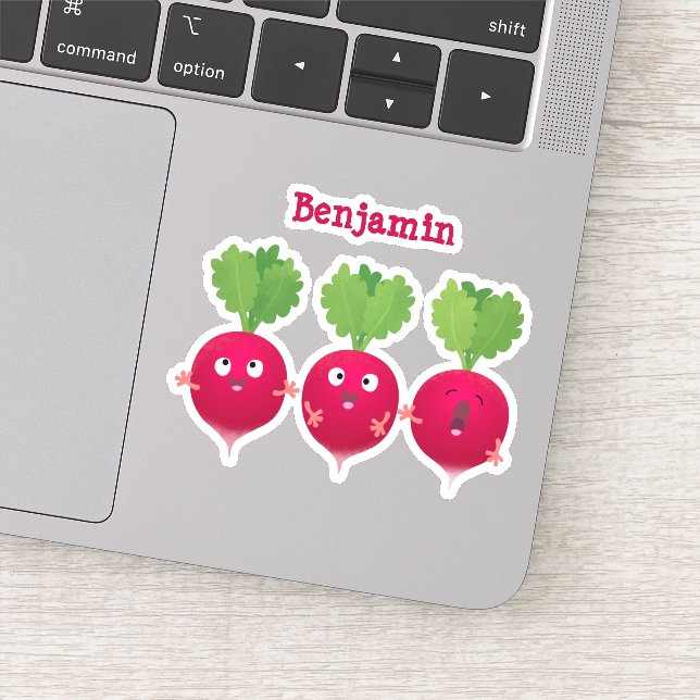 Sticker Des radis mignons chantant des légumes de dessin a (Détail)